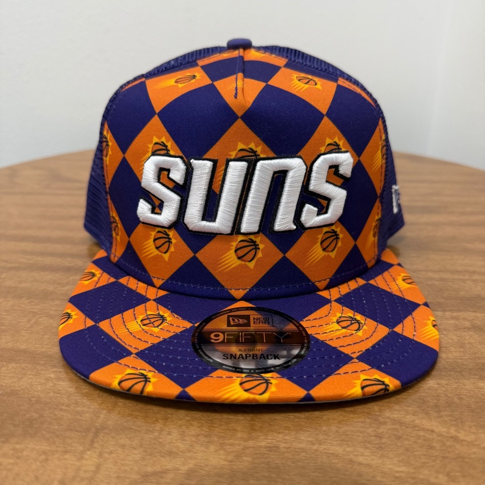 New Era 9FIFTY Phoenix Suns Hat Mens OSFM Purple Orange Diamond Checkerboard